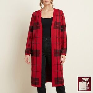 Sioni Red and Black Plaid Open-Front Cardigan